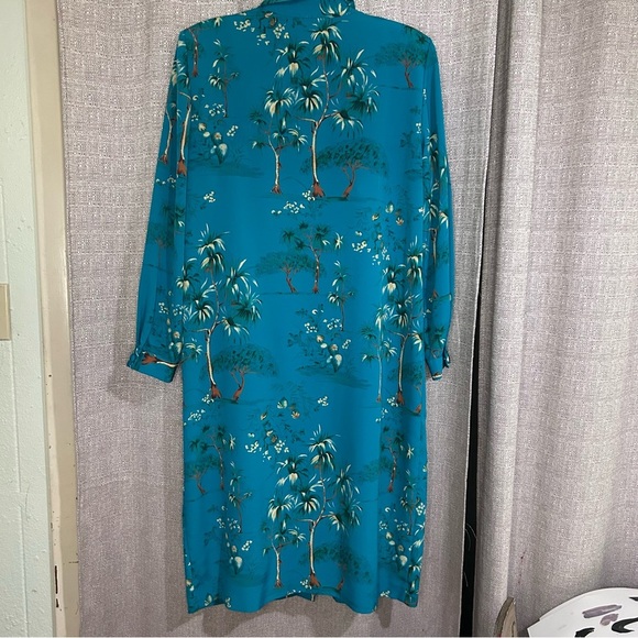 Vintage Leslie Fay Tropical Palm Tree Print Long Sleeve Shirt Dress Duster 16P - Picture 4 of 13